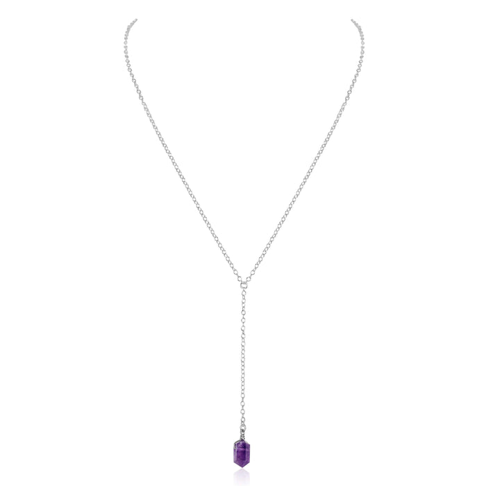 Double Terminated Crystal Lariat - Amethyst - Sterling Silver - Luna Tide Handmade Jewellery