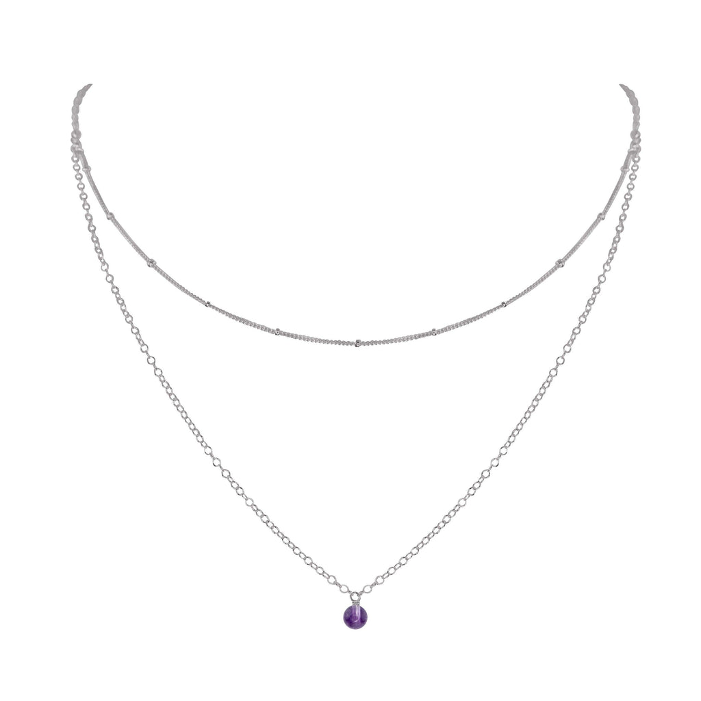 Amethyst Gemstone Chain Layered Choker Necklace - Amethyst Gemstone Chain Layered Choker Necklace - Stainless Steel - Luna Tide Handmade Crystal Jewellery