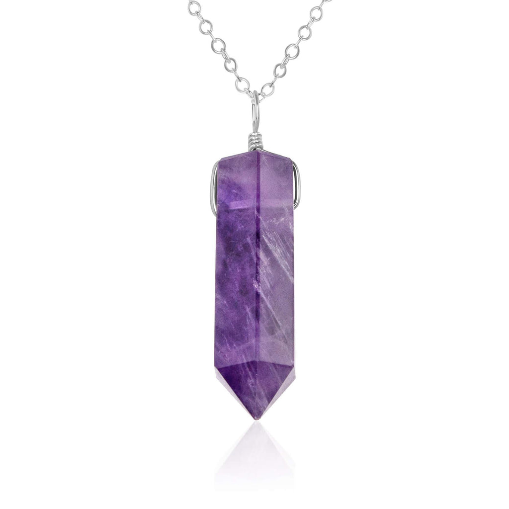 Amethyst Gemstone Generator Tower Point Pendant Necklace - Amethyst Gemstone Generator Tower Point Pendant Necklace - Sterling Silver / Cable - Luna Tide Handmade Crystal Jewellery