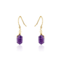 Double Terminated Crystal Dangle Drop Earrings - Amethyst - 14K Gold Fill - Luna Tide Handmade Jewellery