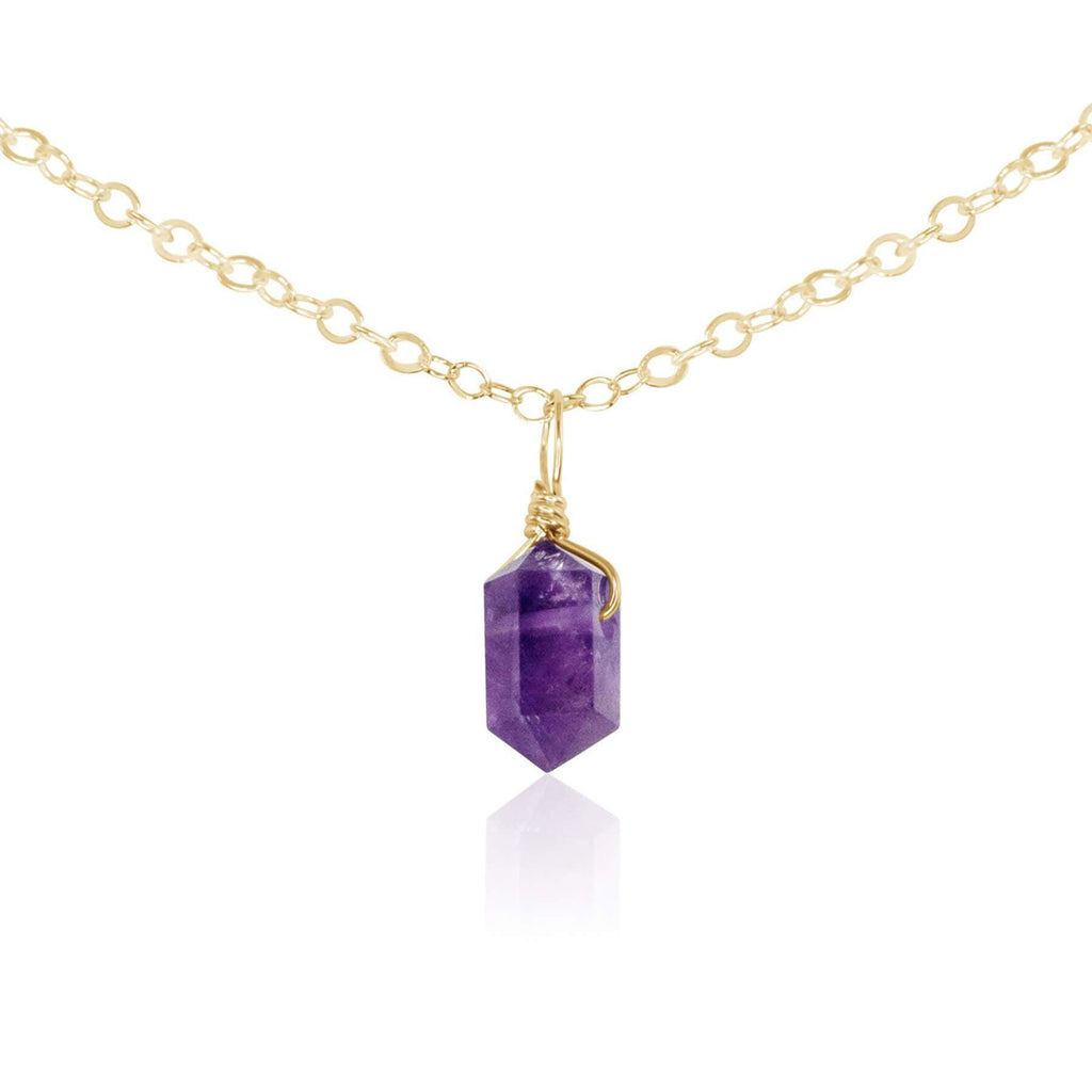 Amethyst Mini Double Terminated Crystal Point Pendant Choker Necklace - Amethyst Mini Double Terminated Crystal Point Pendant Choker Necklace - 14k Gold Fill / Cable - Luna Tide Handmade Crystal Jewellery