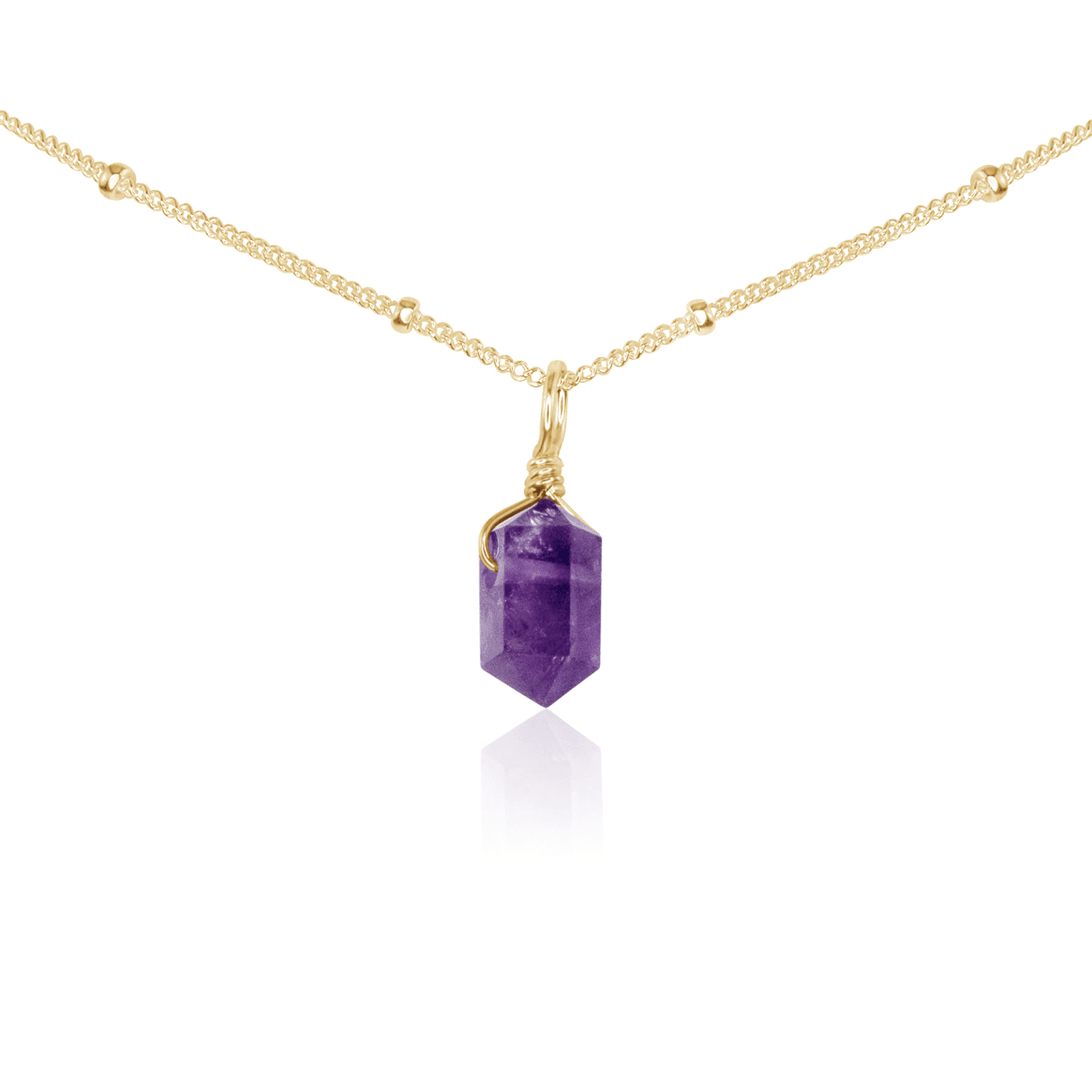 Amethyst Mini Double Terminated Crystal Point Pendant Choker Necklace - Amethyst Mini Double Terminated Crystal Point Pendant Choker Necklace - 14k Gold Fill / Satellite - Luna Tide Handmade Crystal Jewellery