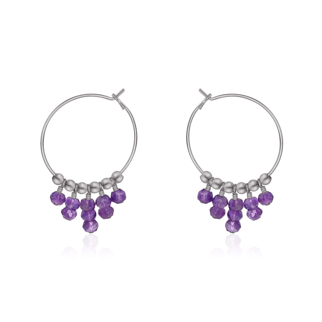 Amethyst Statement Hoop Earrings - Amethyst Statement Hoop Earrings - Stainless Steel - Luna Tide Handmade Crystal Jewellery