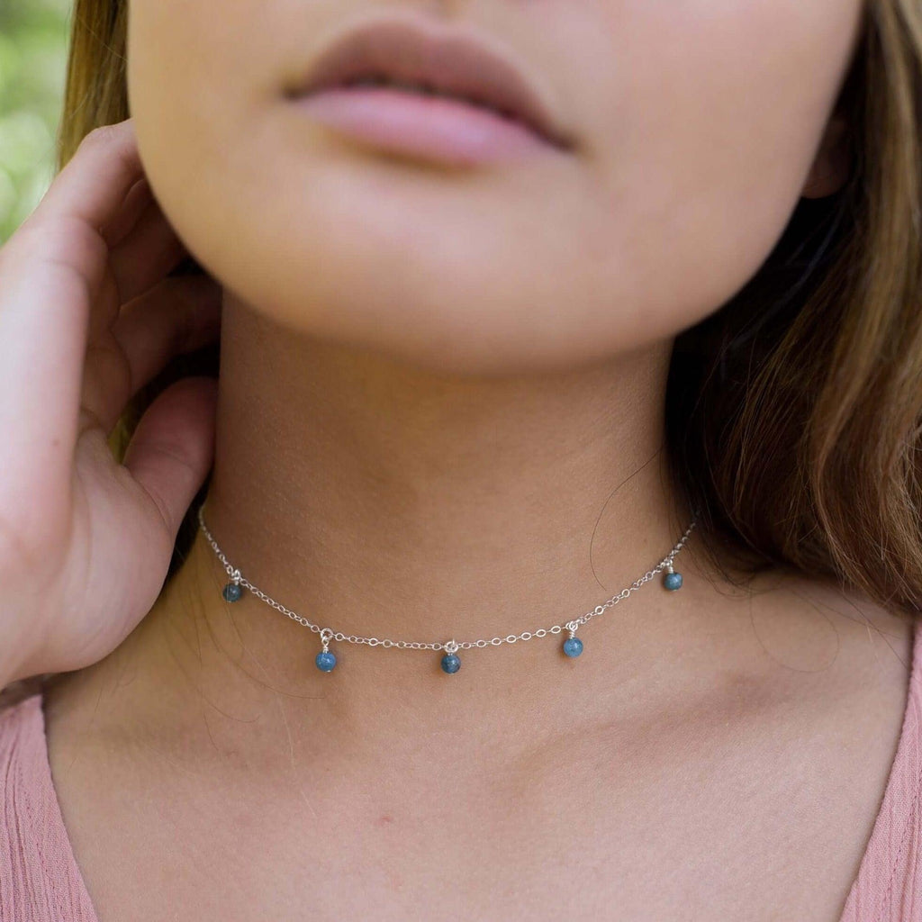 Bead Drop Choker - Apatite - Sterling Silver - Luna Tide Handmade Jewellery