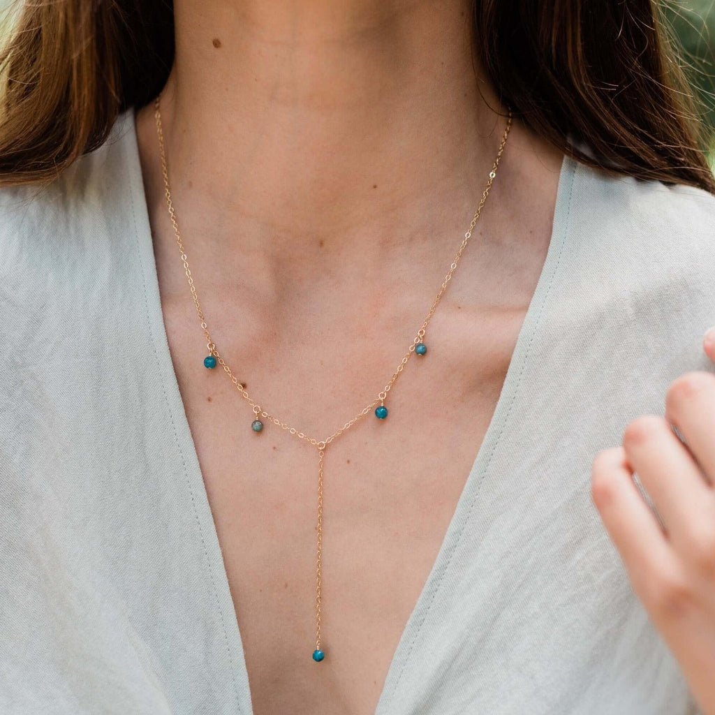 Apatite Boho Lariat Necklace - Apatite Boho Lariat Necklace - Sterling Silver - Luna Tide Handmade Crystal Jewellery