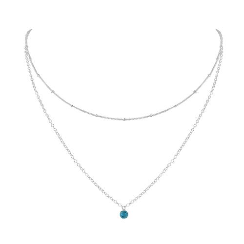Apatite Gemstone Chain Layered Choker Necklace - Apatite Gemstone Chain Layered Choker Necklace - Sterling Silver - Luna Tide Handmade Crystal Jewellery