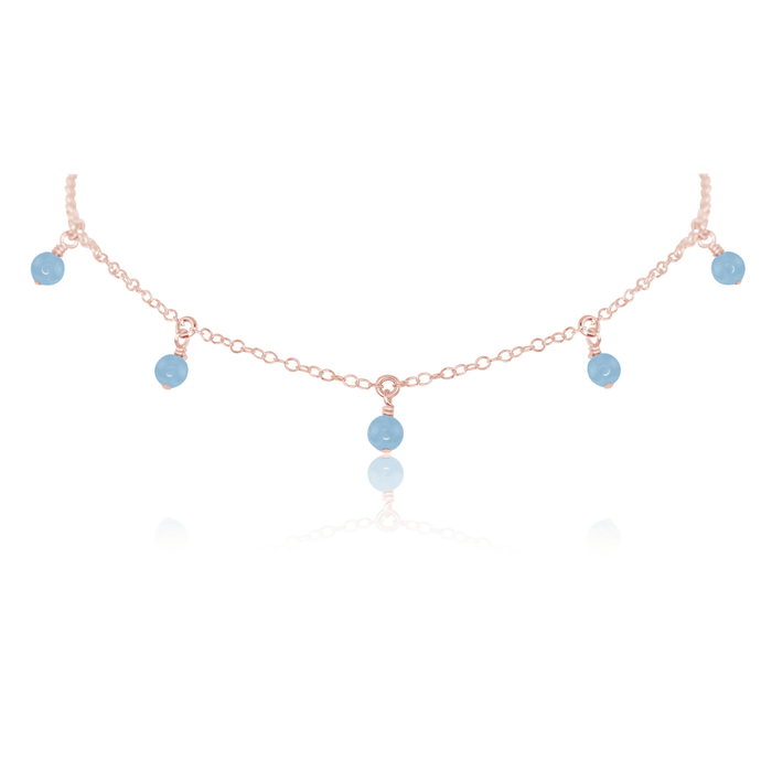 Aquamarine Bead Drop Choker - Aquamarine Bead Drop Choker - 14k Rose Gold Fill - Luna Tide Handmade Crystal Jewellery