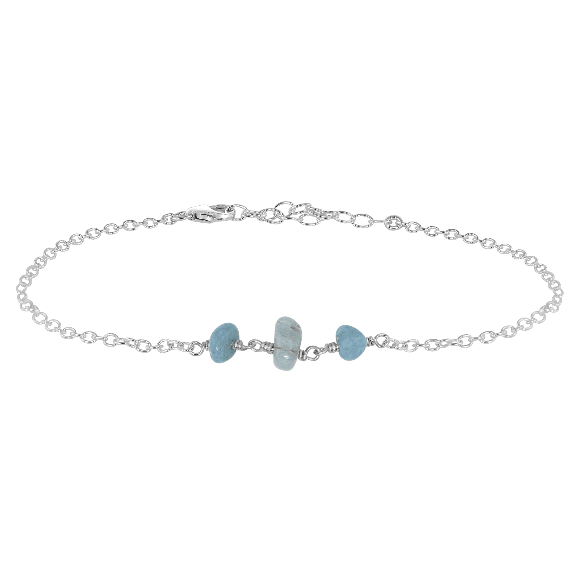Aquamarine Beaded Chain Anklet - Aquamarine Beaded Chain Anklet - Sterling Silver - Luna Tide Handmade Crystal Jewellery