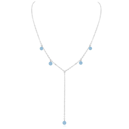 Aquamarine Boho Lariat Necklace - Aquamarine Boho Lariat Necklace - Sterling Silver - Luna Tide Handmade Crystal Jewellery