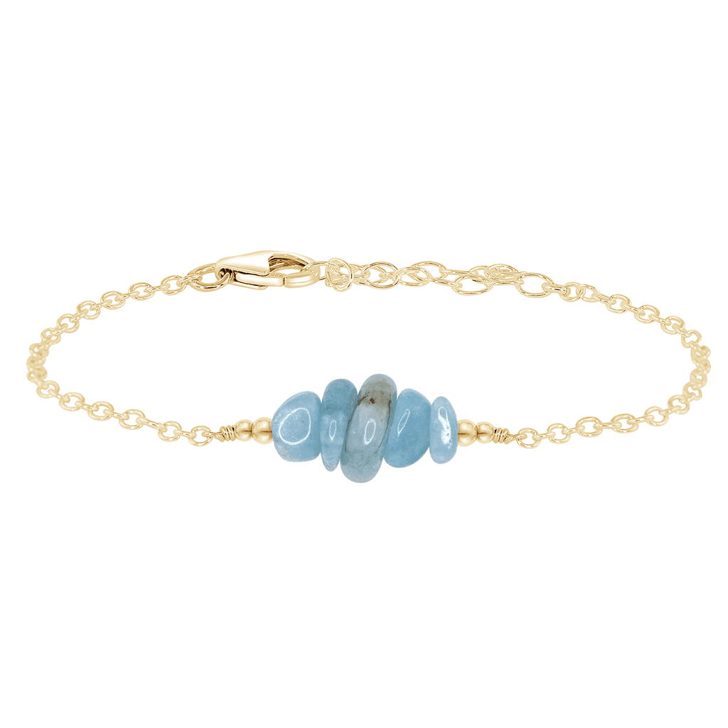 Aquamarine Chip Bead Bar Bracelet - Aquamarine Chip Bead Bar Bracelet - 14k Gold Fill - Luna Tide Handmade Crystal Jewellery