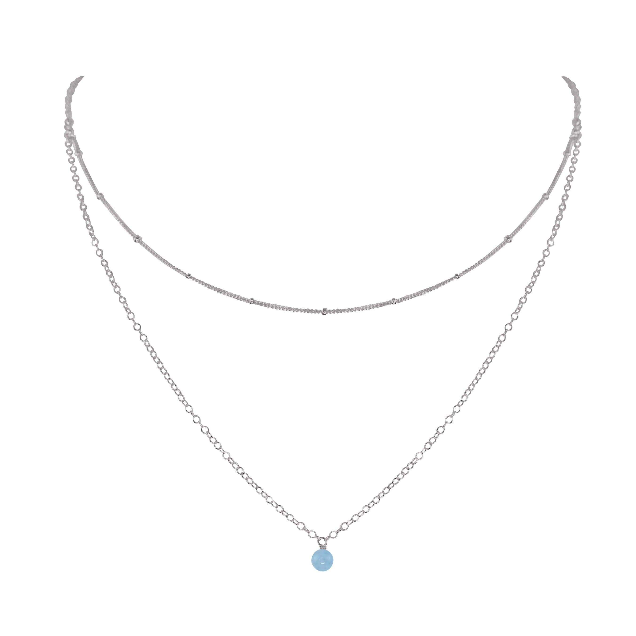 Aquamarine Gemstone Chain Layered Choker Necklace - Aquamarine Gemstone Chain Layered Choker Necklace - Stainless Steel - Luna Tide Handmade Crystal Jewellery