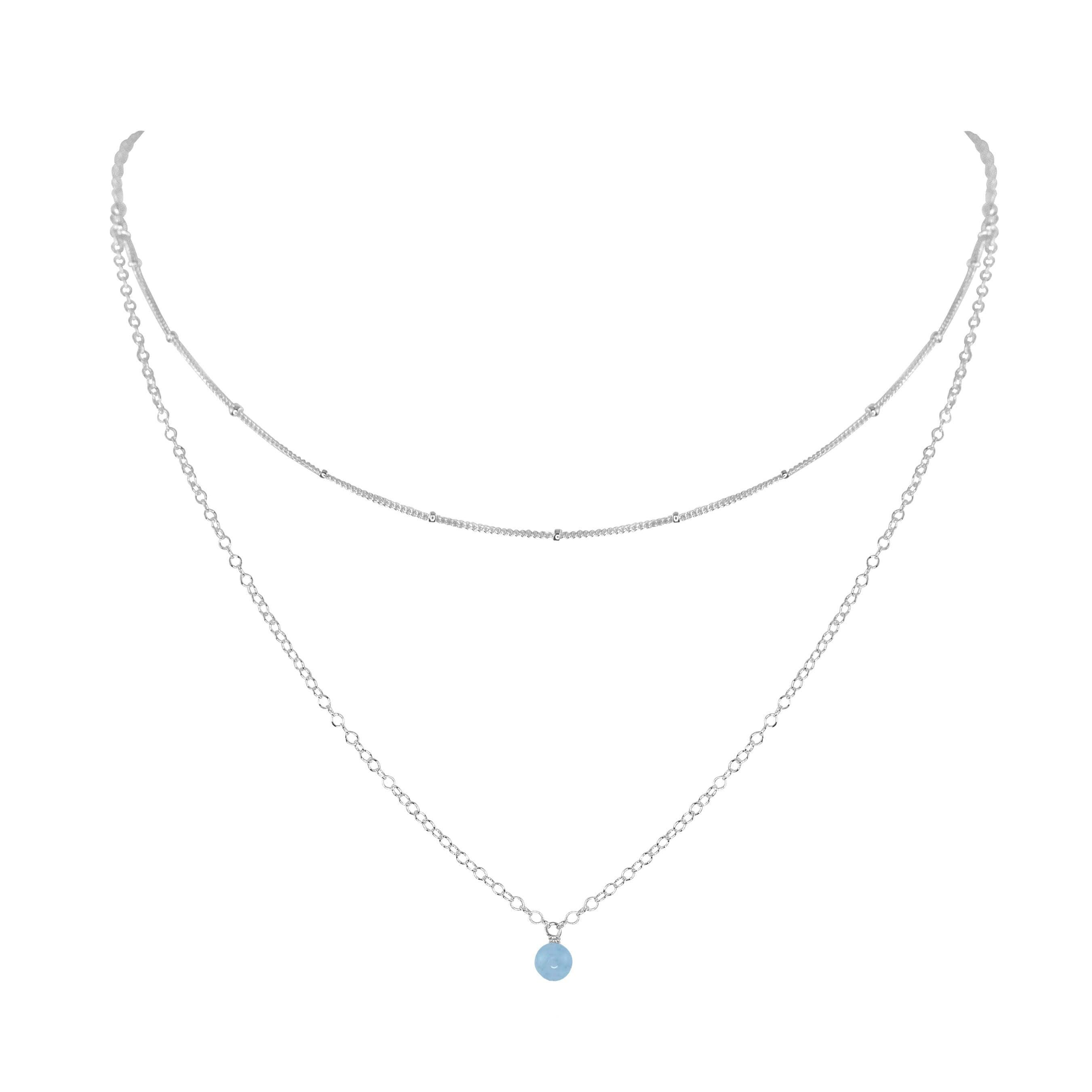 Aquamarine Gemstone Chain Layered Choker Necklace - Aquamarine Gemstone Chain Layered Choker Necklace - Sterling Silver - Luna Tide Handmade Crystal Jewellery