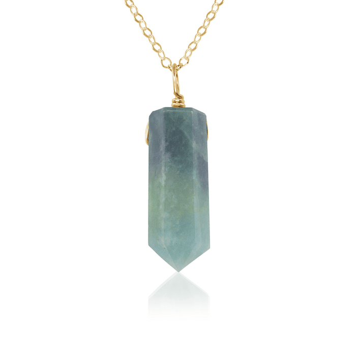 Aquamarine Gemstone Generator Tower Point Pendant Necklace - Aquamarine Gemstone Generator Tower Point Pendant Necklace - 14k Gold Fill / Cable - Luna Tide Handmade Crystal Jewellery