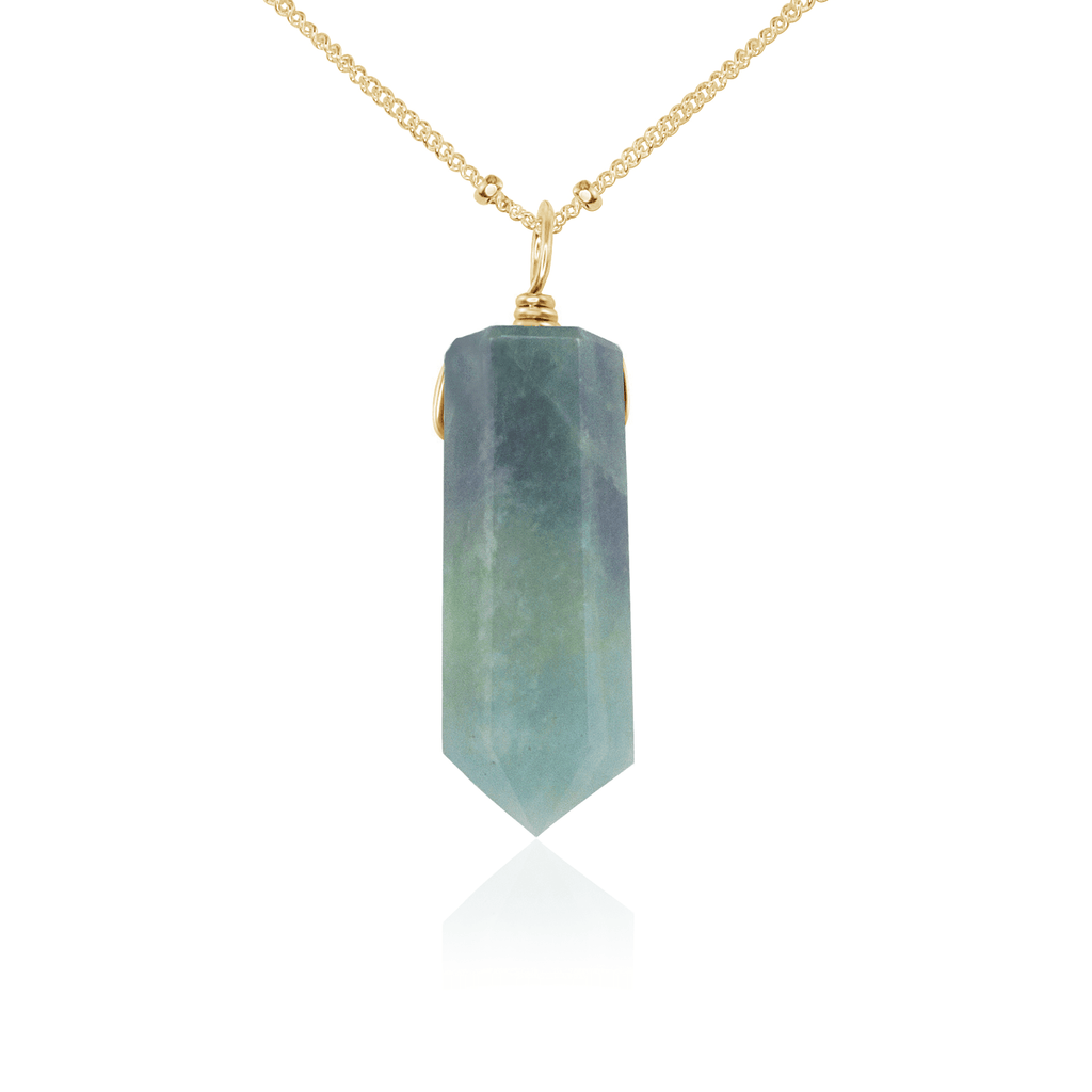 Aquamarine Gemstone Generator Tower Point Pendant Necklace - Aquamarine Gemstone Generator Tower Point Pendant Necklace - 14k Gold Fill / Satellite - Luna Tide Handmade Crystal Jewellery