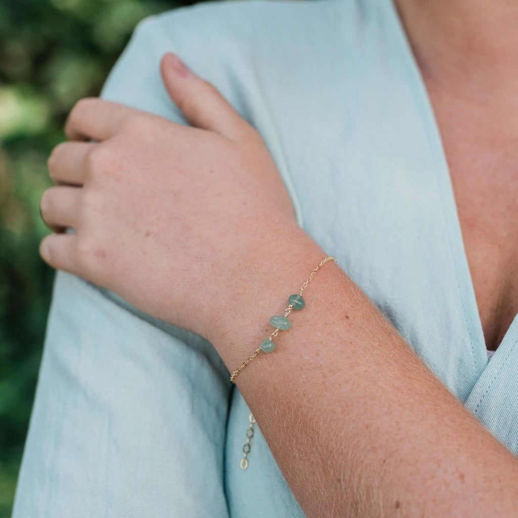 Aventurine Beaded Chain Bracelet - Aventurine Beaded Chain Bracelet - 14k Gold Fill - Luna Tide Handmade Crystal Jewellery