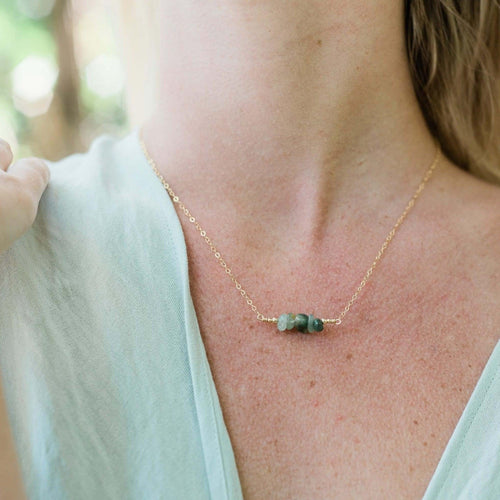 Aventurine Chip Bead Bar Necklace - Aventurine Chip Bead Bar Necklace - 14k Gold Fill - Luna Tide Handmade Crystal Jewellery