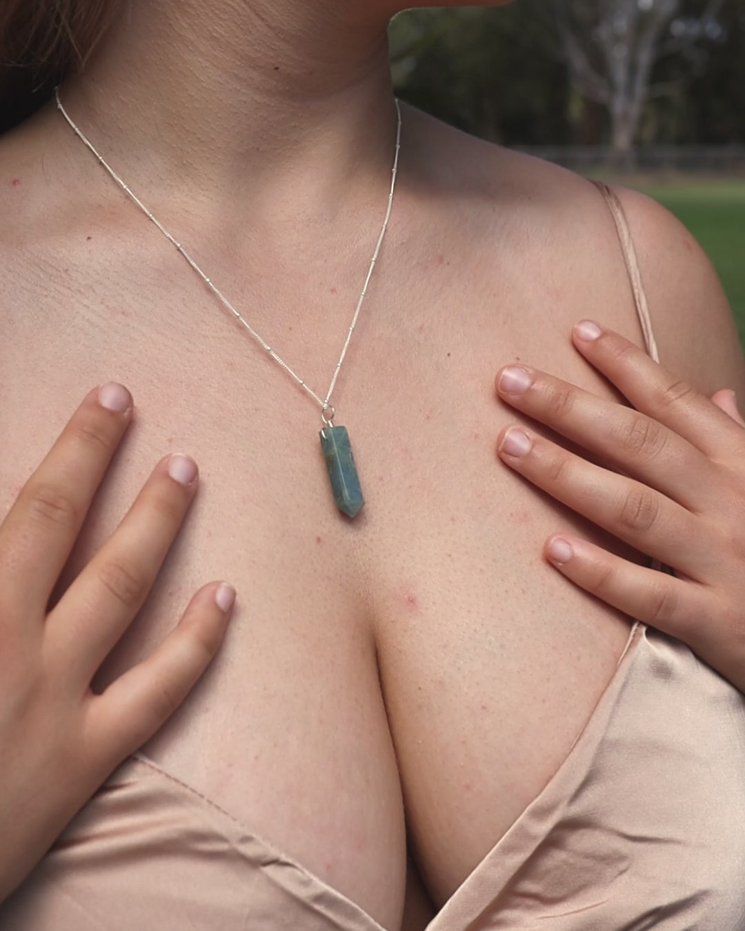 Aquamarine Gemstone Generator Tower Point Pendant Necklace