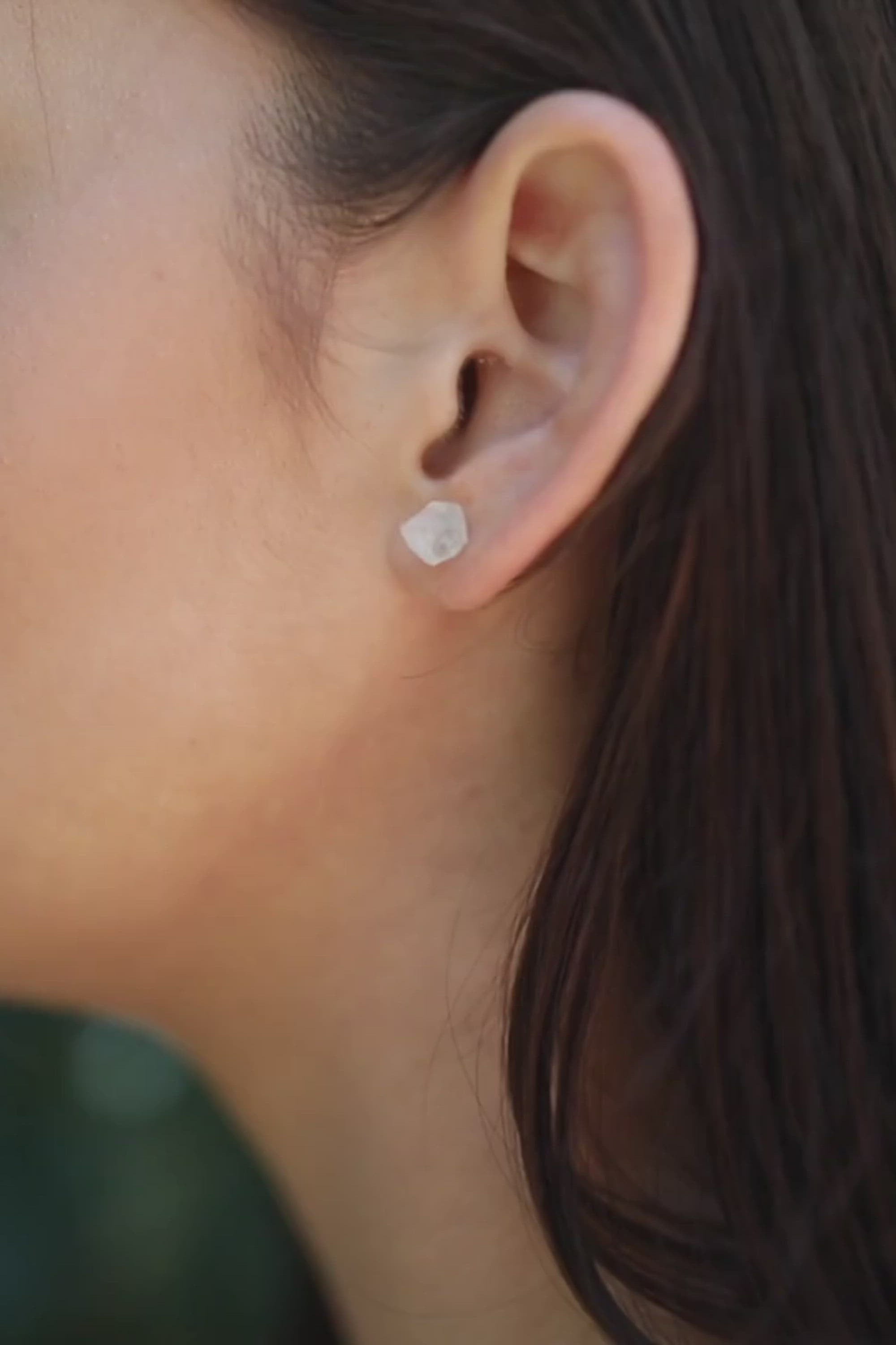 Rainbow Moonstone Raw Crystal Stud Earrings