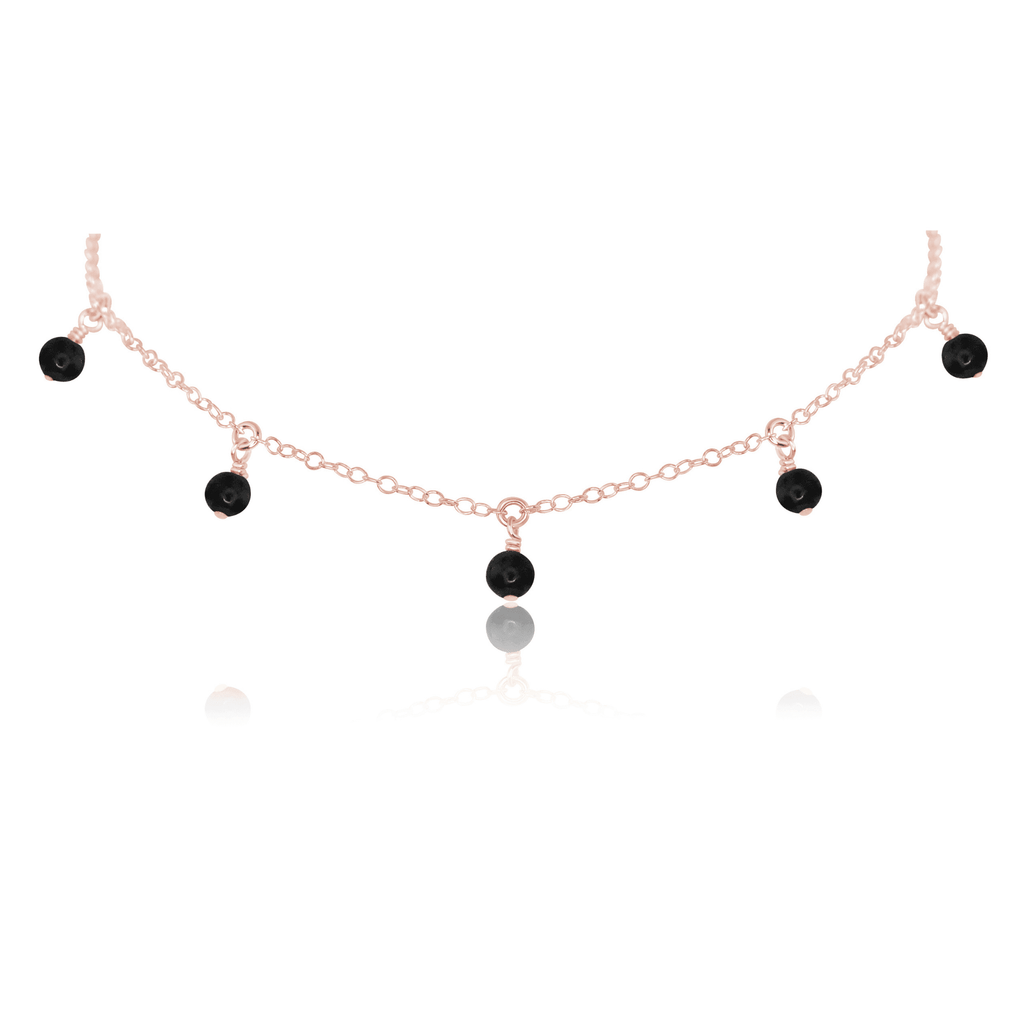 Black Onyx Bead Drop Choker - Black Onyx Bead Drop Choker - 14k Rose Gold Fill - Luna Tide Handmade Crystal Jewellery