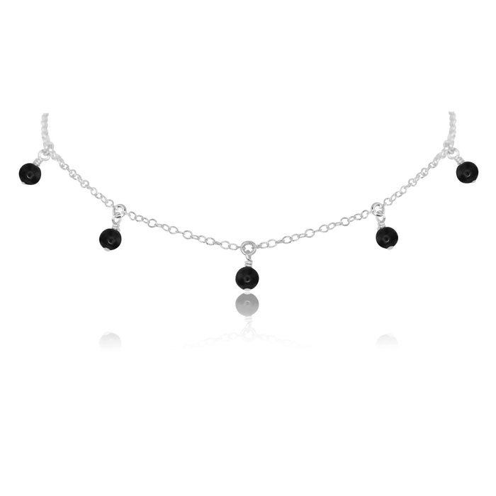 Black Onyx Bead Drop Choker - Black Onyx Bead Drop Choker - Sterling Silver - Luna Tide Handmade Crystal Jewellery