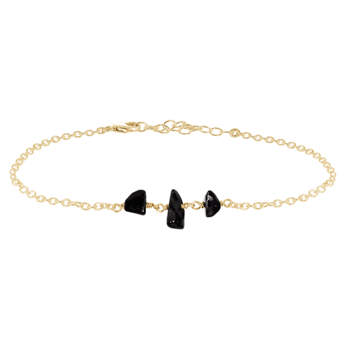 Black Onyx Beaded Chain Anklet - Black Onyx Beaded Chain Anklet - 14k Gold Fill - Luna Tide Handmade Crystal Jewellery