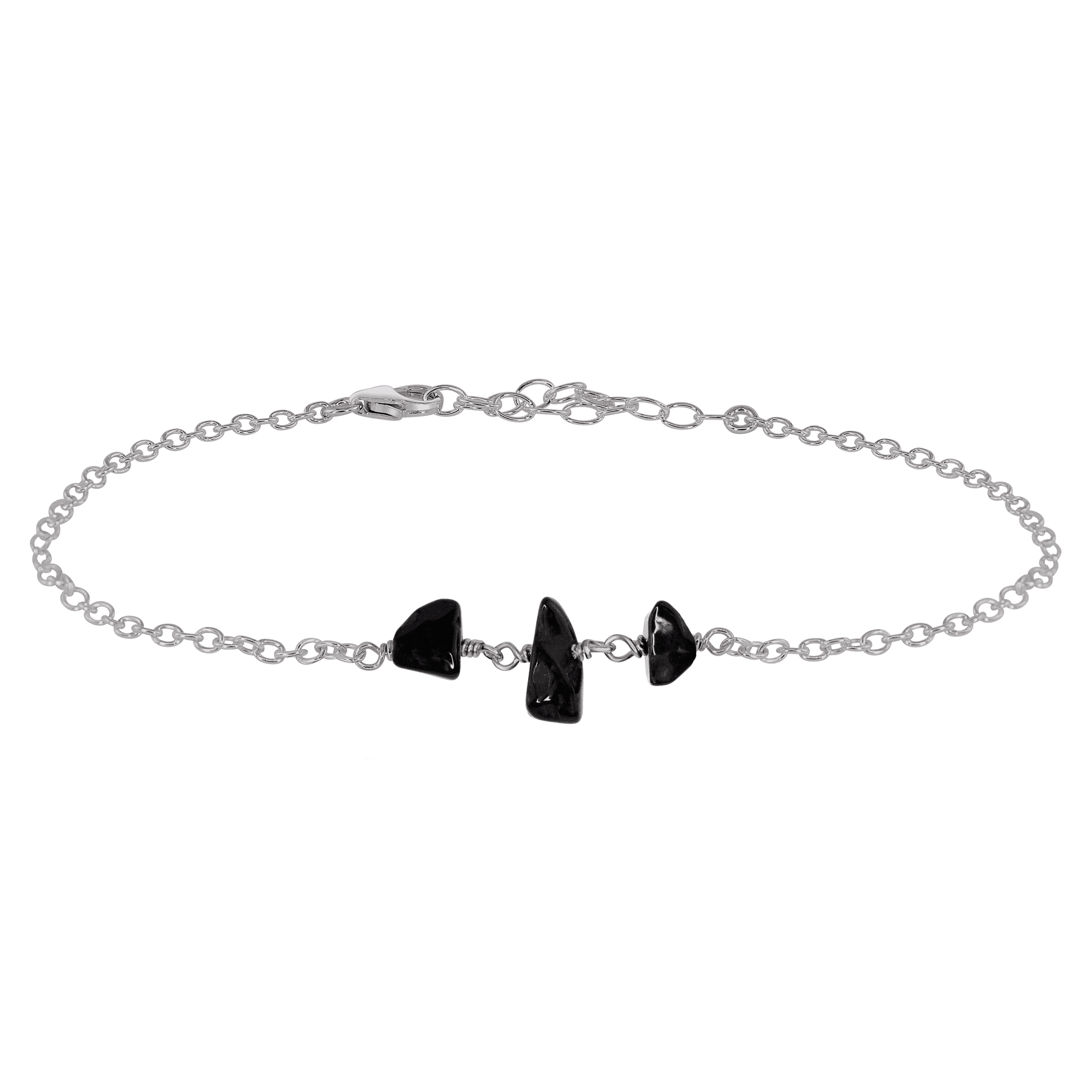 Black Onyx Beaded Chain Anklet - Black Onyx Beaded Chain Anklet - Stainless Steel - Luna Tide Handmade Crystal Jewellery