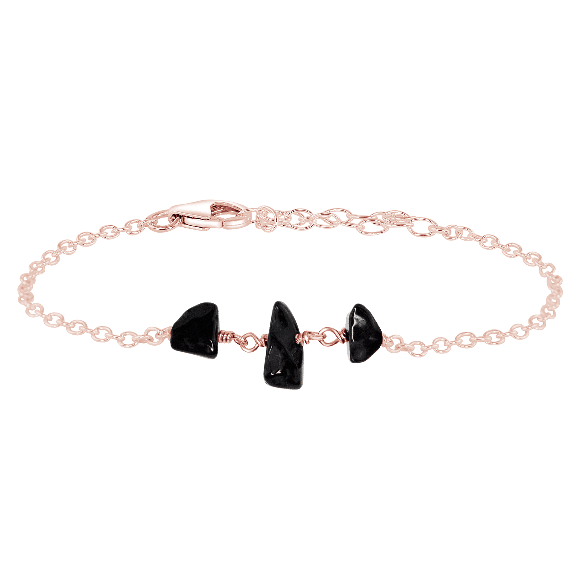 Black Onyx Beaded Chain Bracelet - Black Onyx Beaded Chain Bracelet - 14k Rose Gold Fill - Luna Tide Handmade Crystal Jewellery