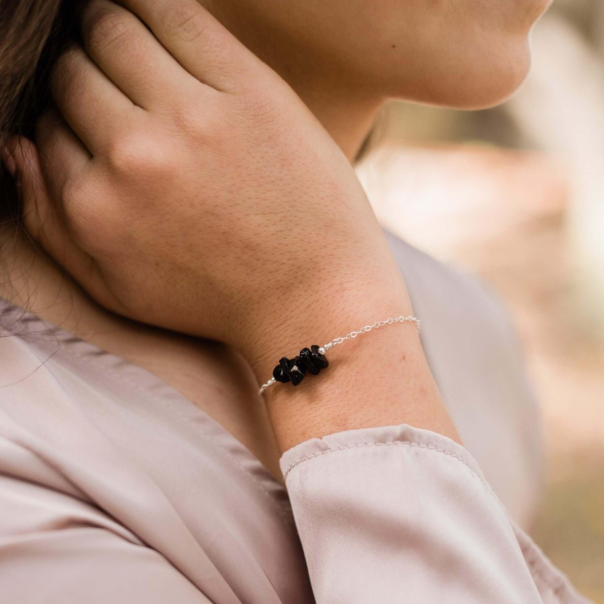 Black onyx Chip Bead Bar Bracelet - Black onyx Chip Bead Bar Bracelet - Sterling Silver - Luna Tide Handmade Crystal Jewellery
