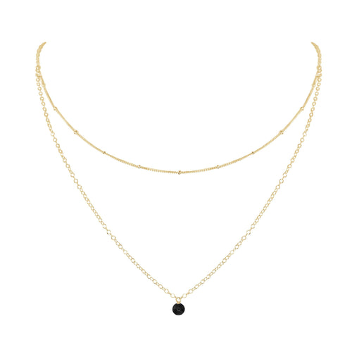 Black Onyx Gemstone Chain Layered Choker Necklace - Black Onyx Gemstone Chain Layered Choker Necklace - 14k Gold Fill - Luna Tide Handmade Crystal Jewellery