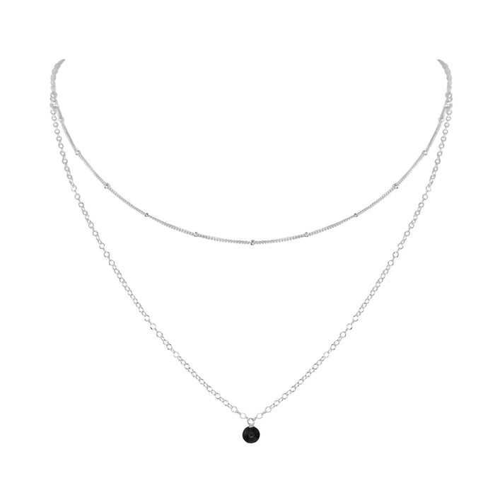 Black Onyx Gemstone Chain Layered Choker Necklace - Black Onyx Gemstone Chain Layered Choker Necklace - Sterling Silver - Luna Tide Handmade Crystal Jewellery