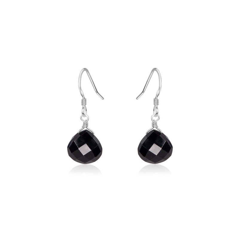 Black Onyx Gemstone Teardrop Dangle Earrings - Black Onyx Gemstone Teardrop Dangle Earrings - Sterling Silver - Luna Tide Handmade Crystal Jewellery