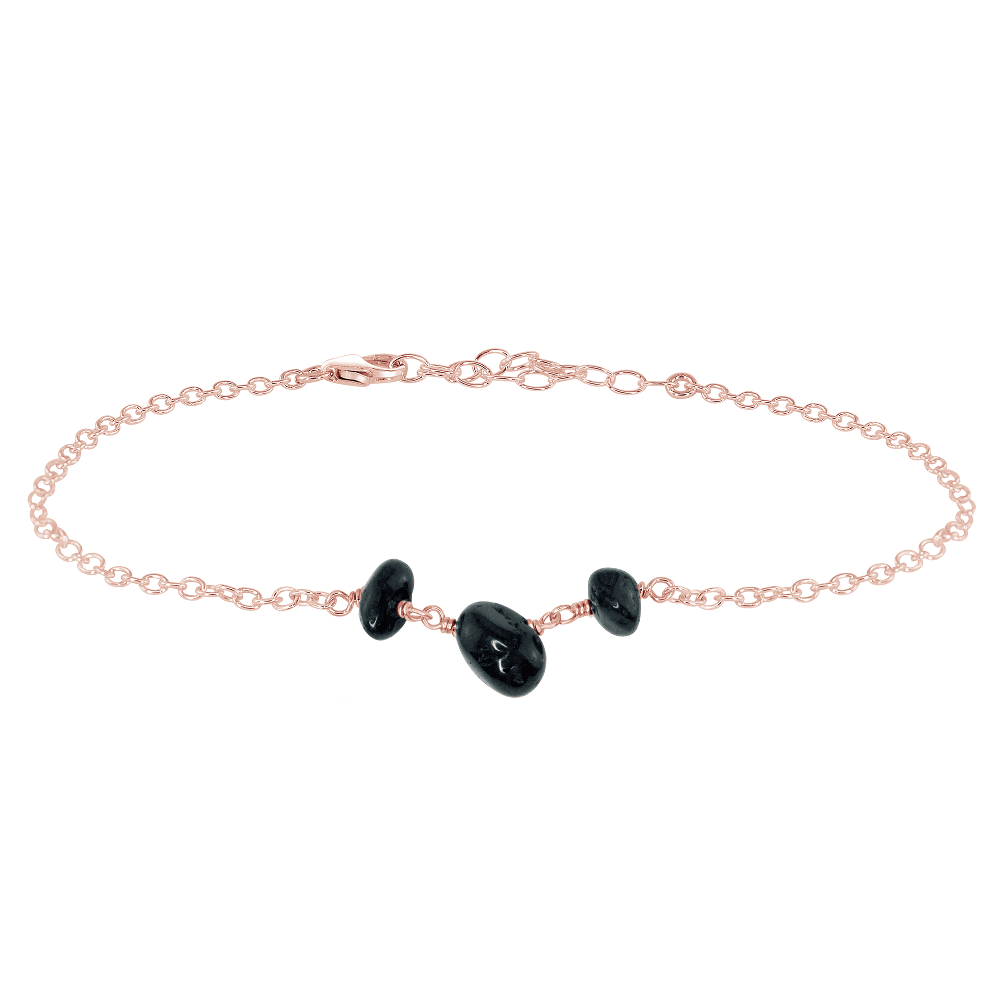 Black Tourmaline Beaded Chain Anklet - Black Tourmaline Beaded Chain Anklet - 14k Rose Gold Fill - Luna Tide Handmade Crystal Jewellery