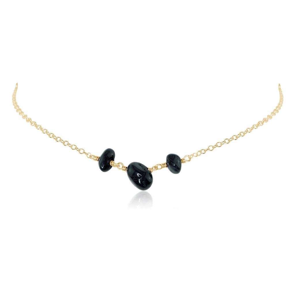 Black Tourmaline Beaded Chain Choker Necklace - Black Tourmaline Beaded Chain Choker Necklace - 14k Gold Fill - Luna Tide Handmade Crystal Jewellery