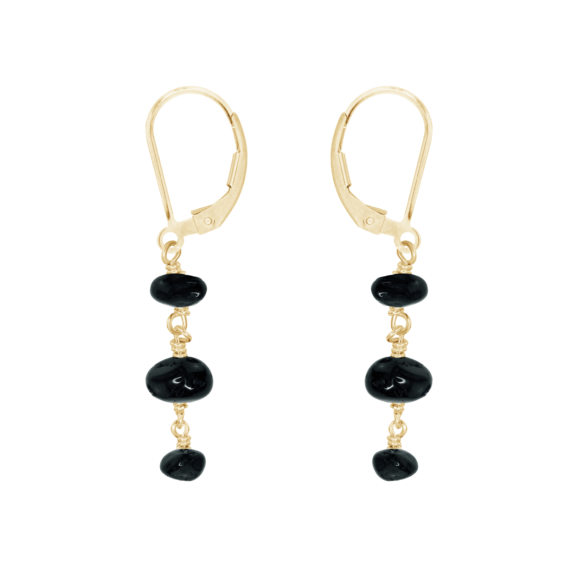 Black Tourmaline Crystal Beaded Chain Dangle Leverback Earrings - Black Tourmaline Crystal Beaded Chain Dangle Leverback Earrings - 14k Gold Fill - Luna Tide Handmade Crystal Jewellery