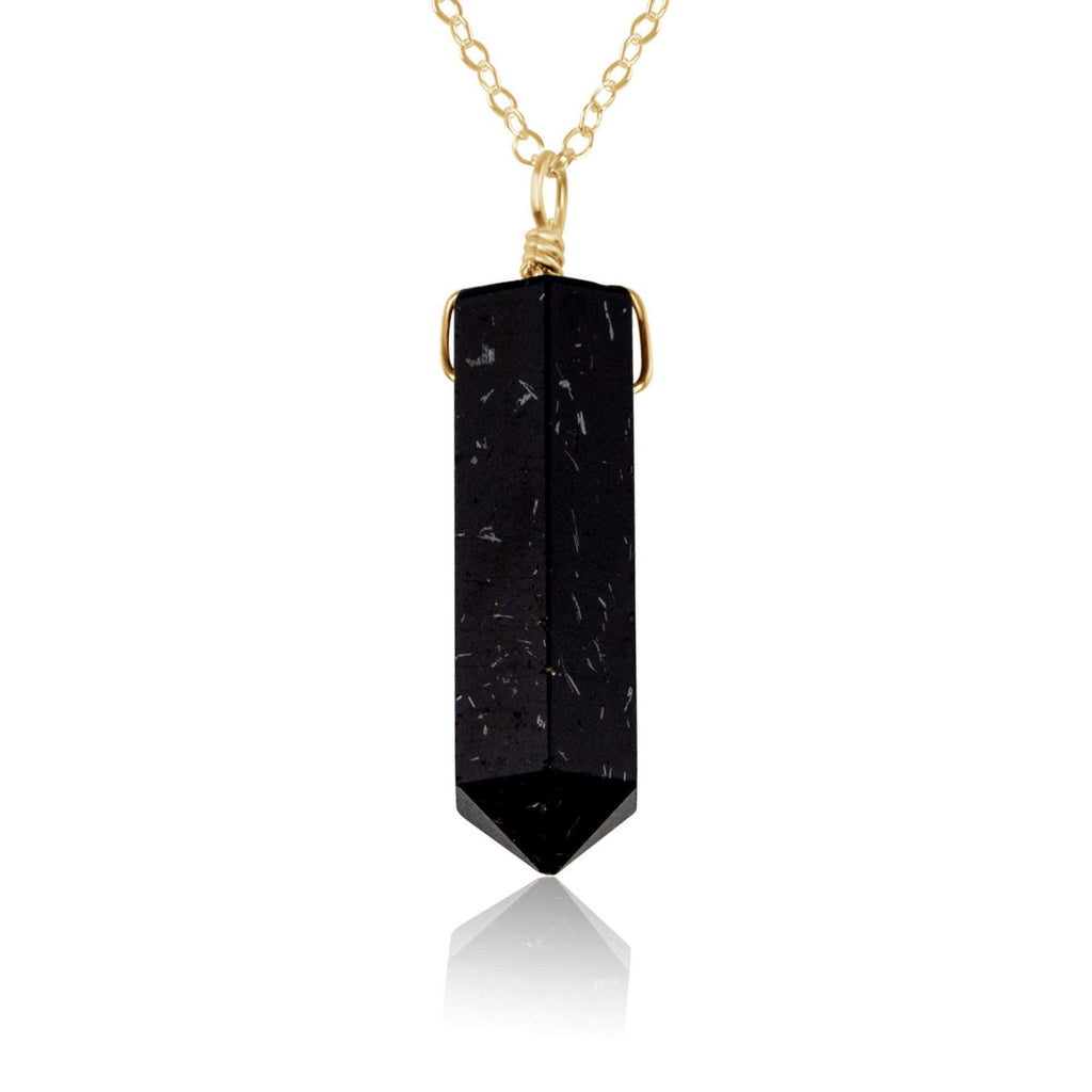 Black Tourmaline Crystal Generator Point Pendant Necklace - Black Tourmaline Crystal Generator Point Pendant Necklace - 14k Gold Fill / Cable - Luna Tide Handmade Crystal Jewellery