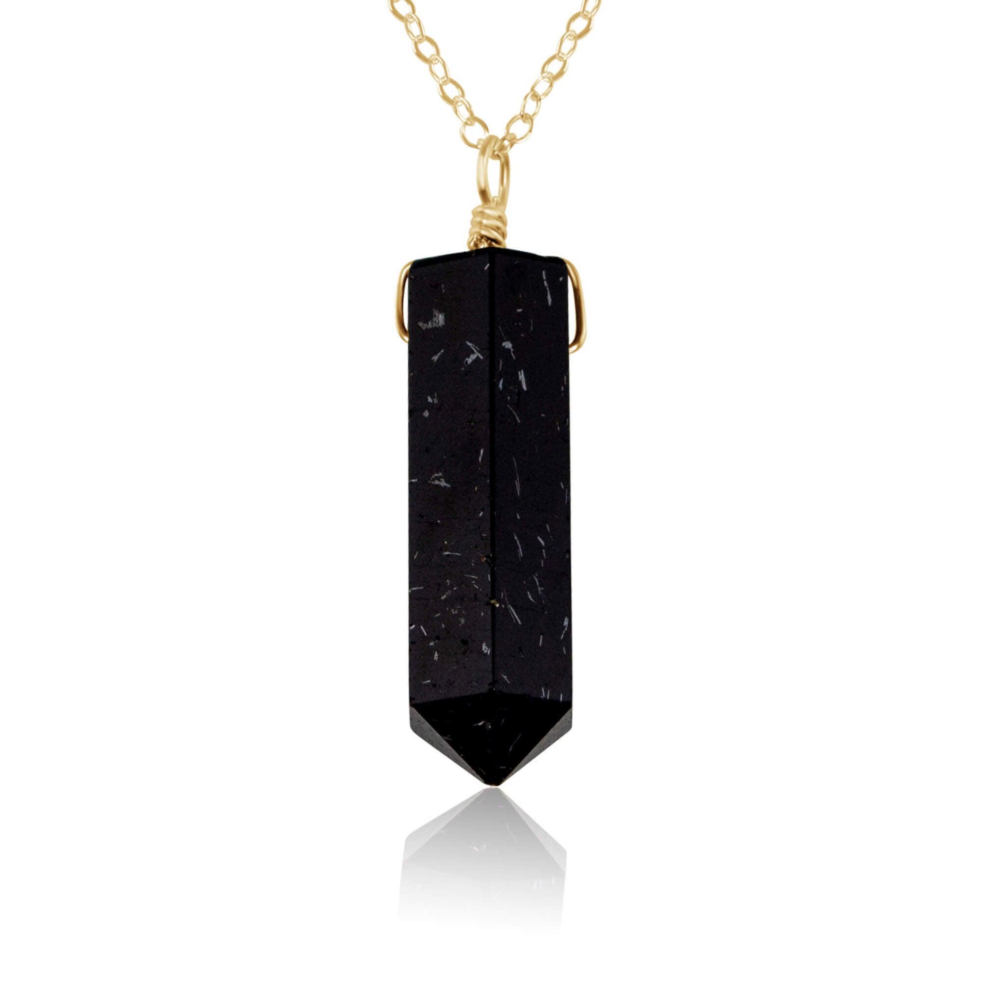 Black Tourmaline Crystal Generator Point Pendant Necklace - Black Tourmaline Crystal Generator Point Pendant Necklace - 14k Gold Fill / Cable - Luna Tide Handmade Crystal Jewellery