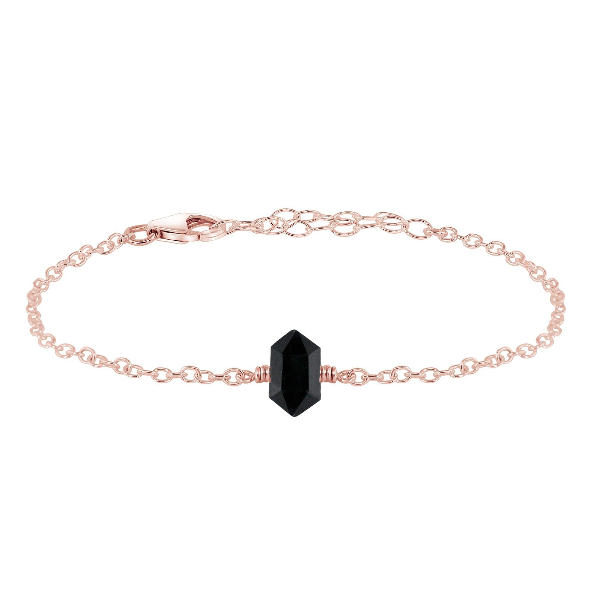 Black Tourmaline Double Terminated Mini Crystal Point Bracelet - Black Tourmaline Double Terminated Mini Crystal Point Bracelet - 14k Rose Gold Fill - Luna Tide Handmade Crystal Jewellery