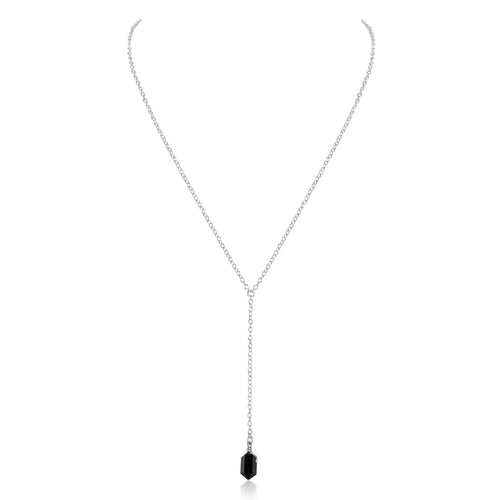 Black Tourmaline Double Terminated Mini Crystal Point Lariat Necklace - Black Tourmaline Double Terminated Mini Crystal Point Lariat Necklace - Sterling Silver - Luna Tide Handmade Crystal Jewellery