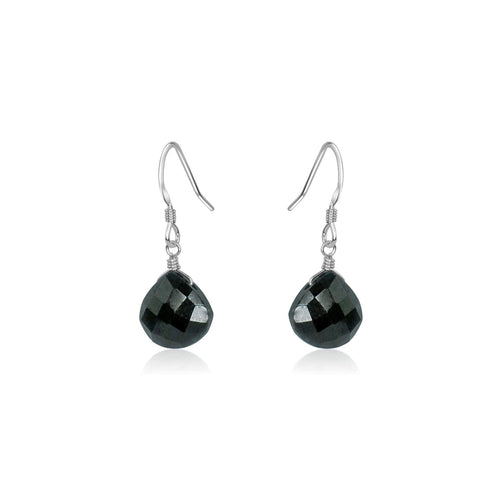 Black Tourmaline Gemstone Teardrop Dangle Earrings - Black Tourmaline Gemstone Teardrop Dangle Earrings - Sterling Silver - Luna Tide Handmade Crystal Jewellery