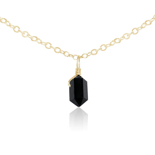 Black Tourmaline Mini Double Terminated Crystal Point Pendant Choker Necklace - Black Tourmaline Mini Double Terminated Crystal Point Pendant Choker Necklace - 14k Gold Fill / Cable - Luna Tide Handmade Crystal Jewellery