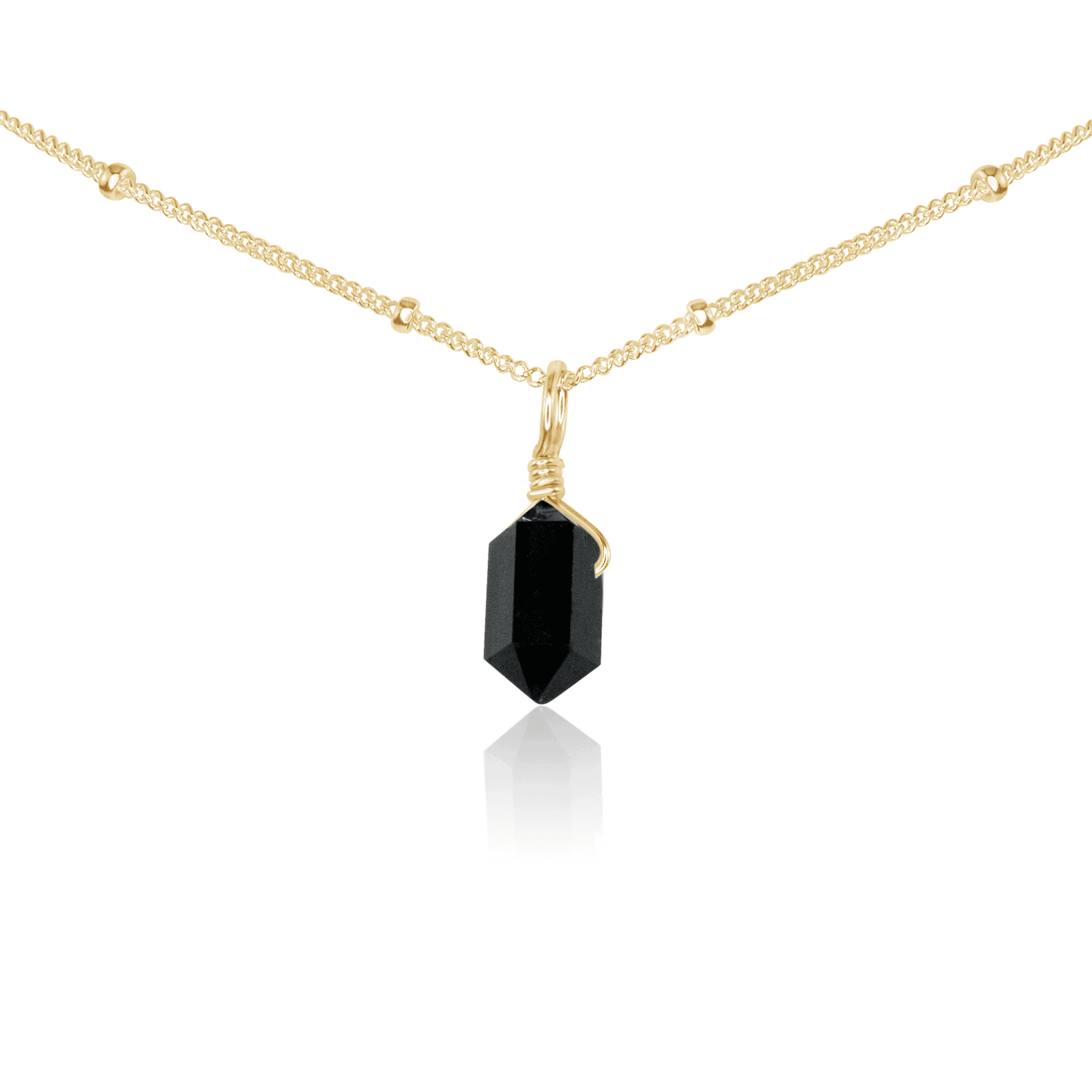 Black Tourmaline Mini Double Terminated Crystal Point Pendant Choker Necklace - Black Tourmaline Mini Double Terminated Crystal Point Pendant Choker Necklace - 14k Gold Fill / Satellite - Luna Tide Handmade Crystal Jewellery