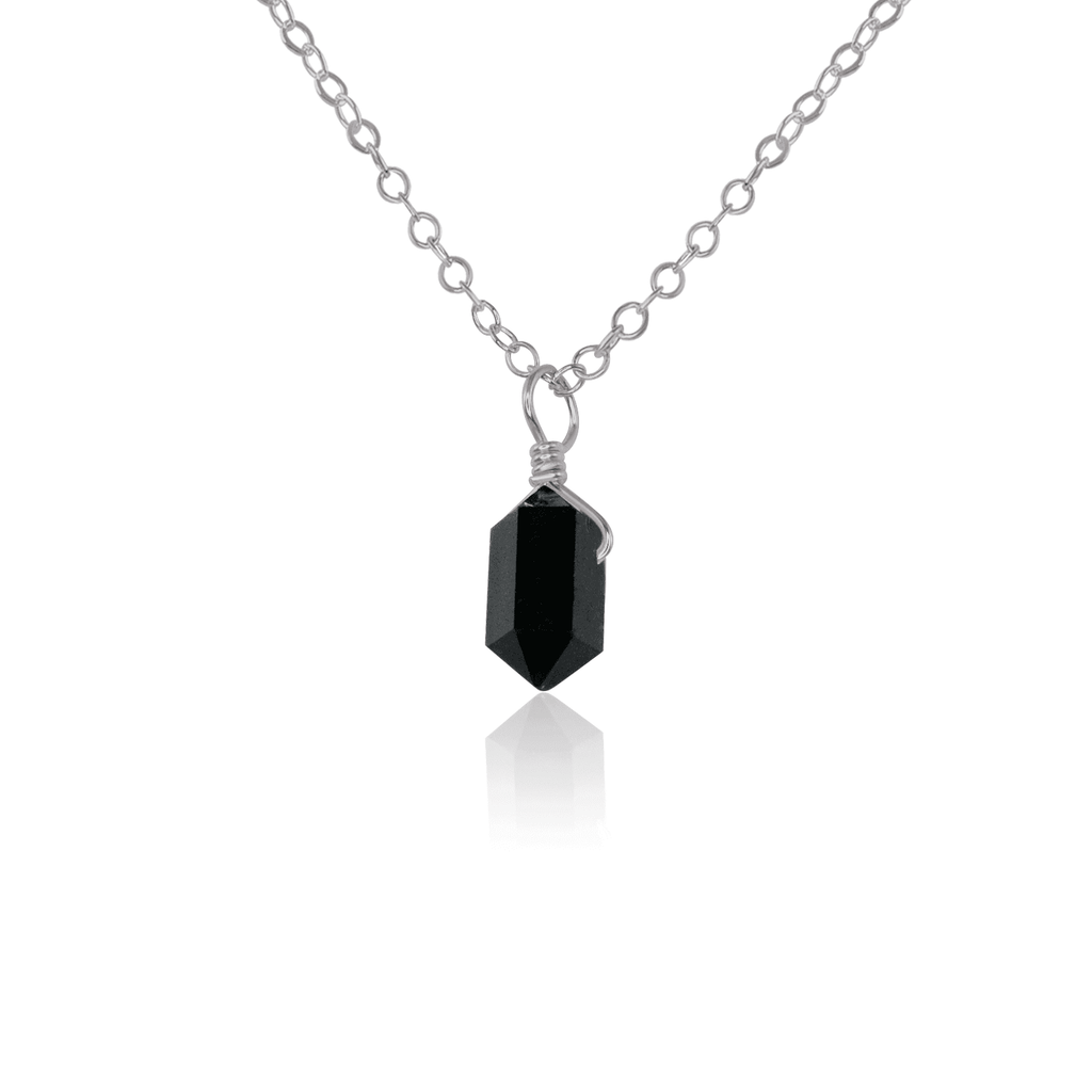 Black Tourmaline Mini Double Terminated Crystal Point Pendant Necklace - Black Tourmaline Mini Double Terminated Crystal Point Pendant Necklace - Stainless Steel / Cable - Luna Tide Handmade Crystal Jewellery