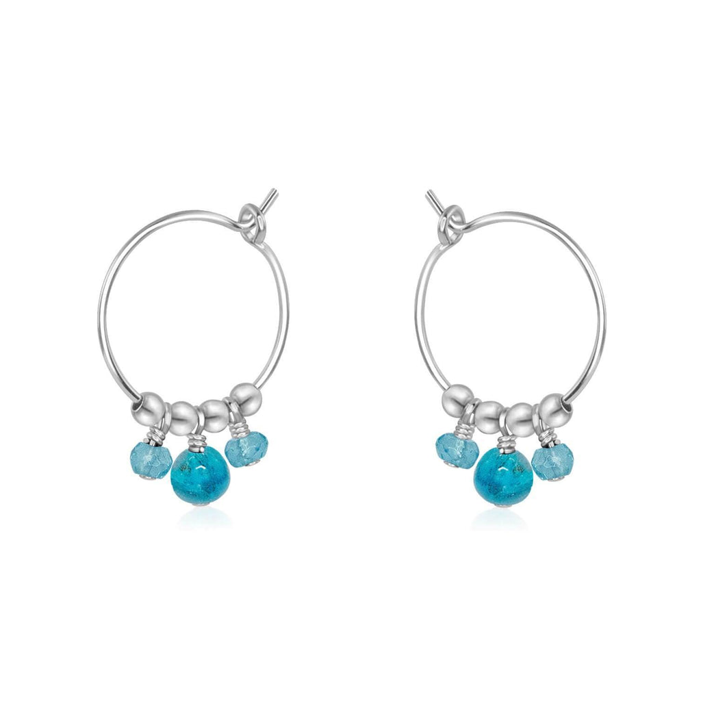 Blue Apatite Gemstone Bead Drop Hoop Earrings - Blue Apatite Gemstone Bead Drop Hoop Earrings - Sterling Silver - Luna Tide Handmade Crystal Jewellery