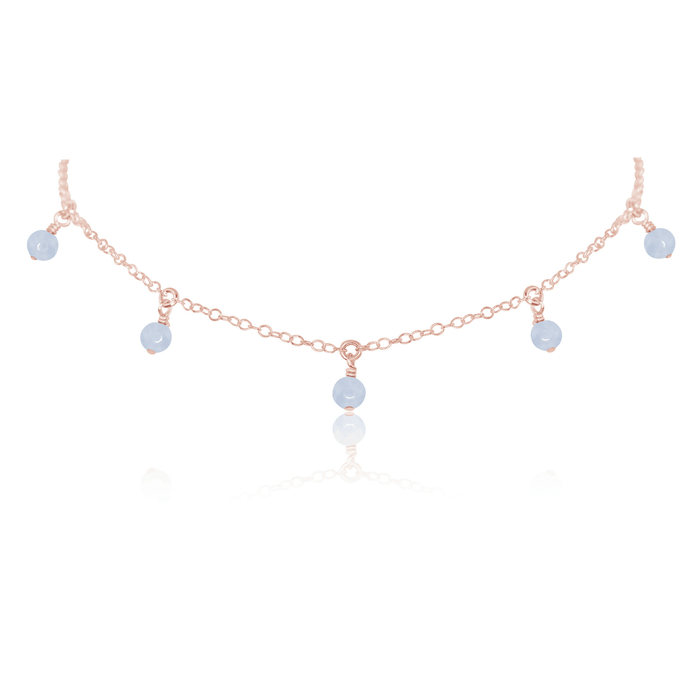Blue Lace Agate Bead Drop Choker - Blue Lace Agate Bead Drop Choker - 14k Rose Gold Fill - Luna Tide Handmade Crystal Jewellery