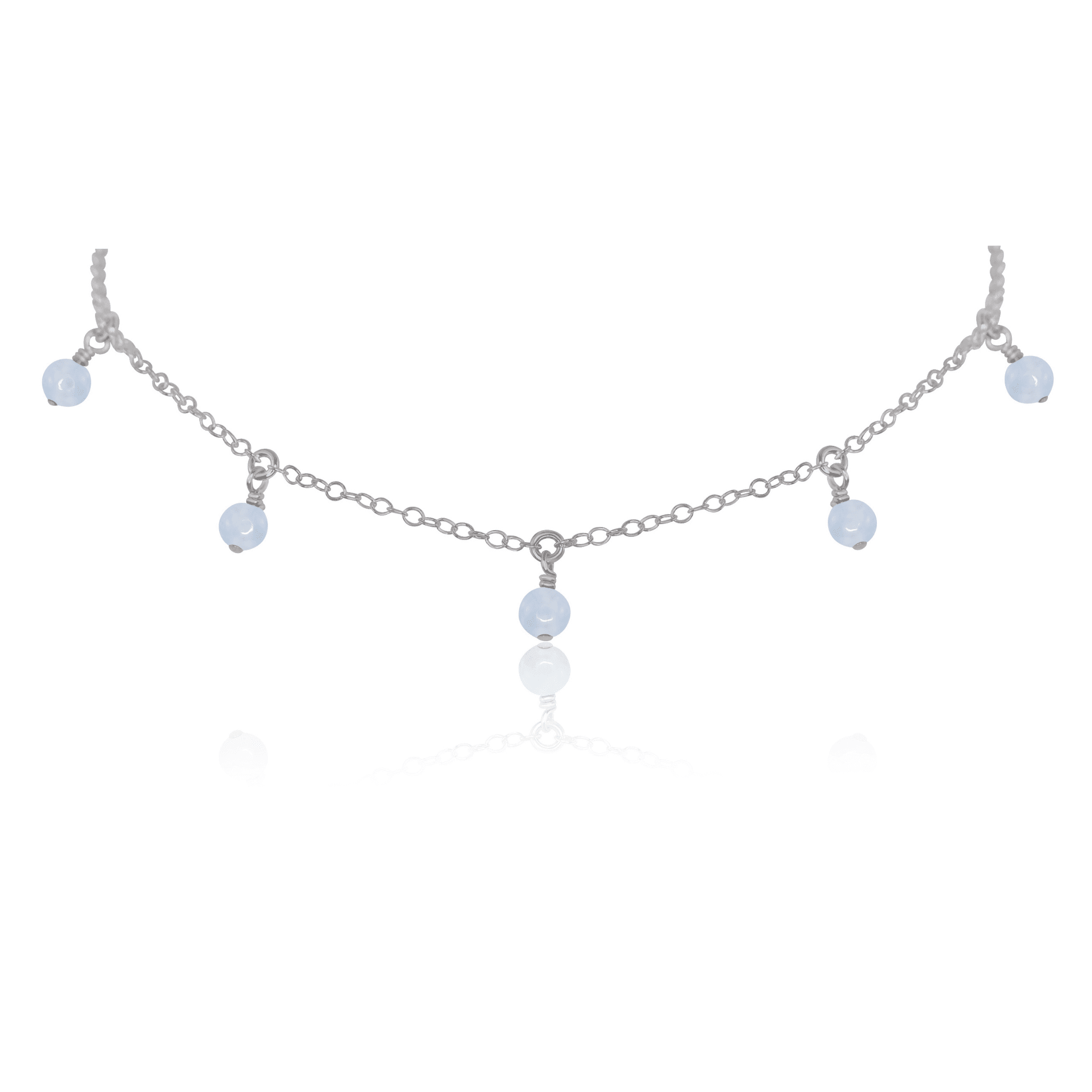 Blue Lace Agate Bead Drop Choker - Blue Lace Agate Bead Drop Choker - Stainless Steel - Luna Tide Handmade Crystal Jewellery