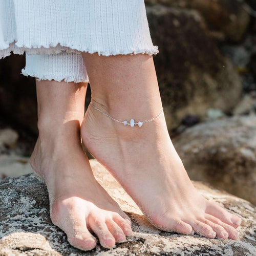Blue Lace Agate Beaded Chain Anklet - Blue Lace Agate Beaded Chain Anklet - Sterling Silver - Luna Tide Handmade Crystal Jewellery