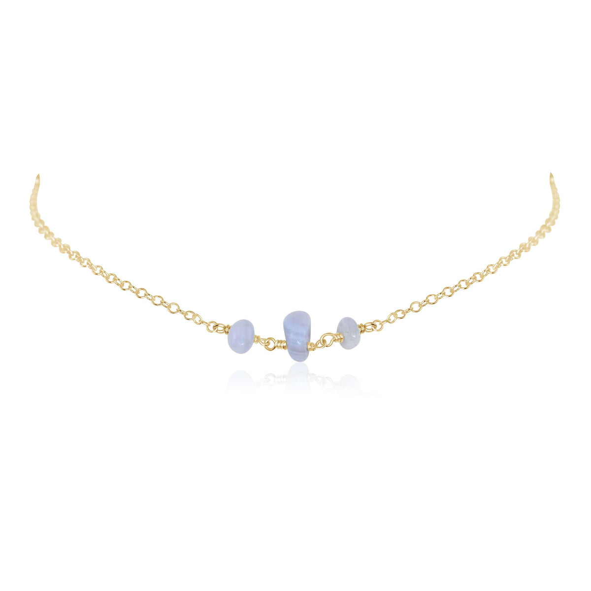 Beaded Chain Choker - Blue Lace Agate - 14K Gold Fill - Luna Tide Handmade Jewellery
