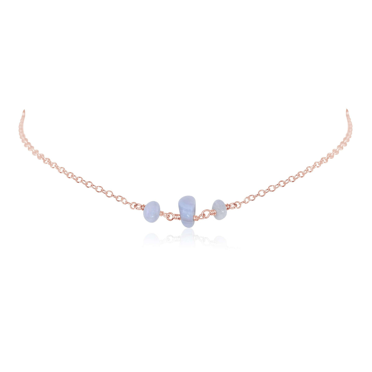 Beaded Chain Choker - Blue Lace Agate - 14K Rose Gold Fill - Luna Tide Handmade Jewellery