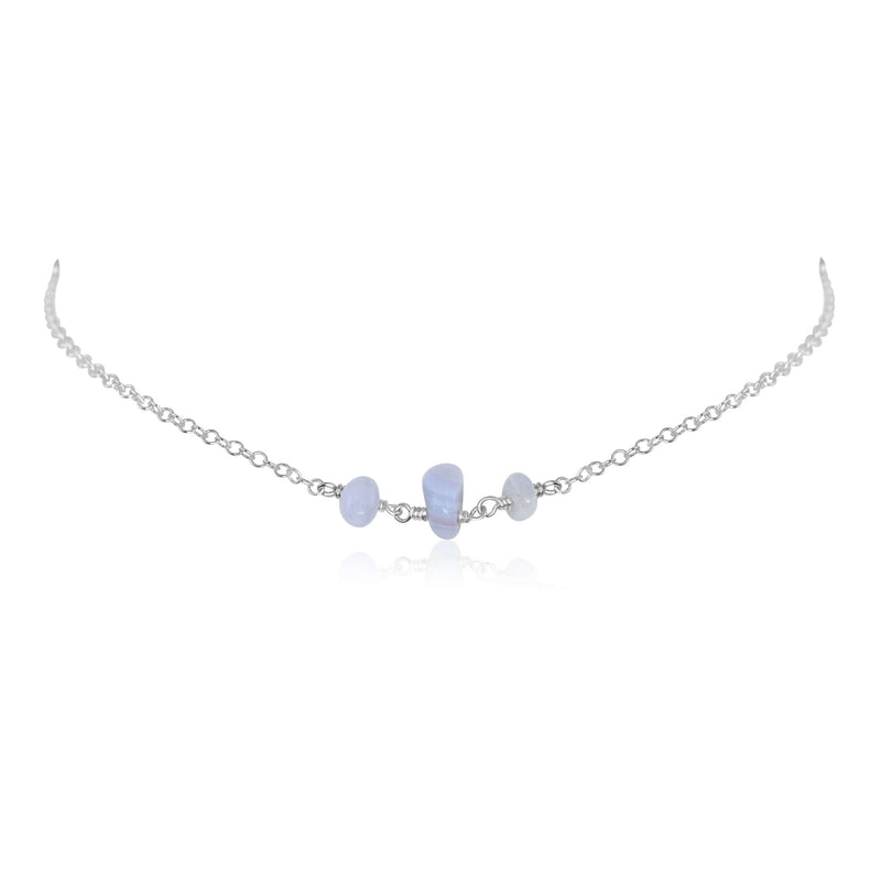 Beaded Chain Choker - Blue Lace Agate - Sterling Silver - Luna Tide Handmade Jewellery