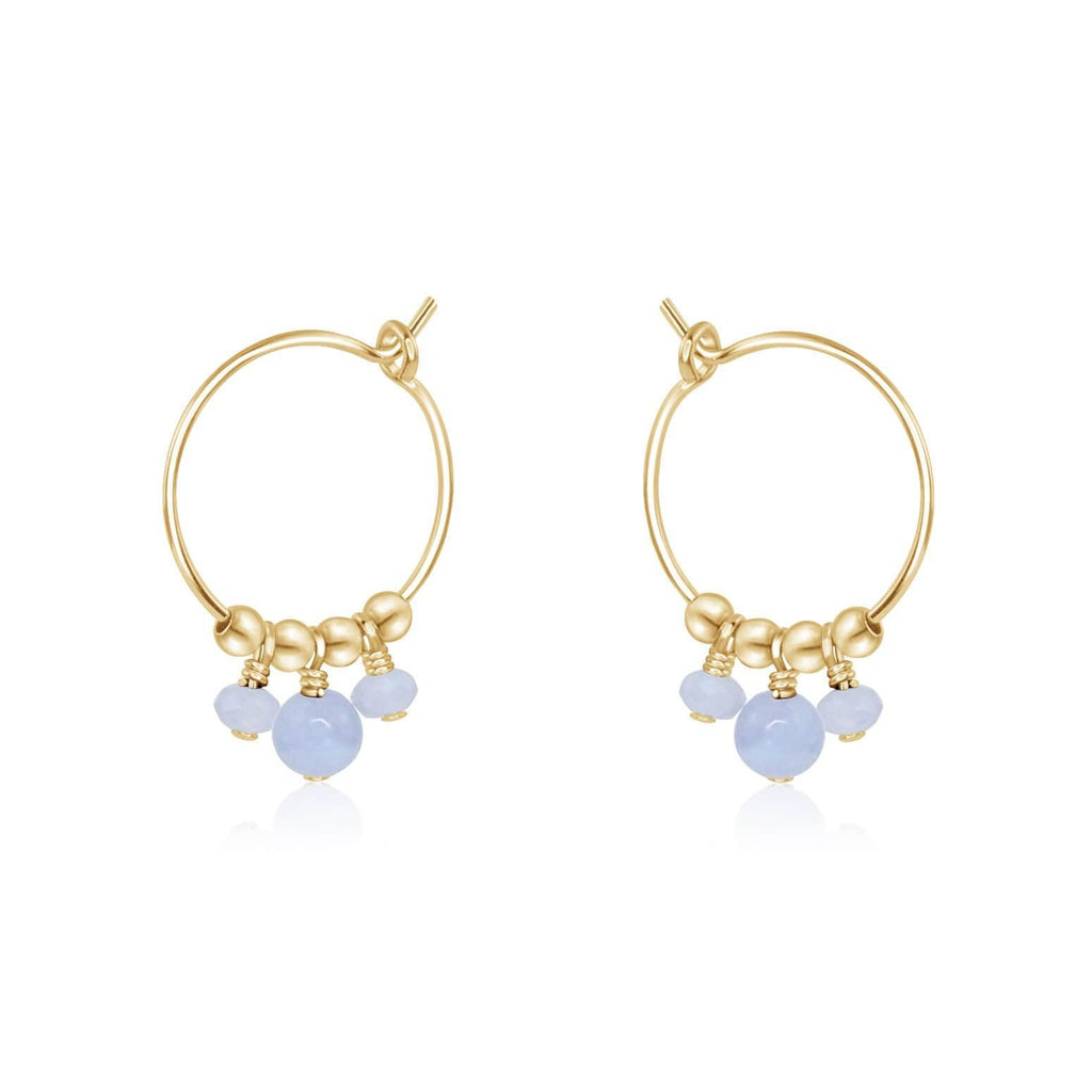 Blue Lace Agate Gemstone Bead Drop Hoop Earrings - Blue Lace Agate Gemstone Bead Drop Hoop Earrings - 14k Gold Fill - Luna Tide Handmade Crystal Jewellery